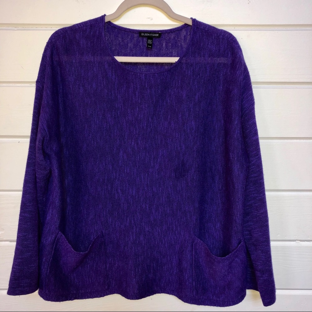 EUC Eileen Fisher Purple Sweater Sz M - Pockets.